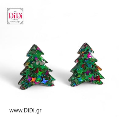 Σκουλαρίκια Χριστουγεννιάτικα ακριλικά δεντράκια, 13092518