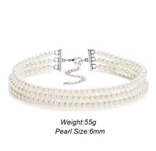 Φόρτωσε την φωτογραφία στο Gallery viewer, Κολιέ τσόκερ με γυάλινες πέρλες λευκές 6mm, σε κίτρινο χρυσό, 2011255