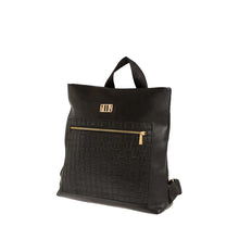 Φόρτωσε την φωτογραφία στο Gallery viewer, Τσάντα πλάτης απο ανθεκτικό συνθετικό δέρμα με δύο υφές, μαύρη, 24243