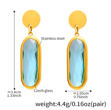 Φόρτωσε την φωτογραφία στο Gallery viewer, Σκουλαρίκια ατσάλινα κρεμαστά, οβάλ κρύσταλλο γαλάζιο, 2602265