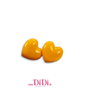 Σκουλαρίκια ατσάλινα καρφάκι, καρδιές ρητίνης & κεραμικό, μουσταρδί, 21112521