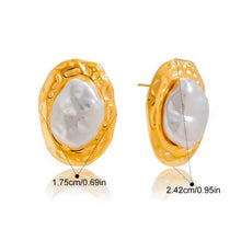 Φόρτωσε την φωτογραφία στο Gallery viewer, Σκουλαρίκια ατσάλινα σφυρίλατα, οβάλ με πέρλα, 11082610