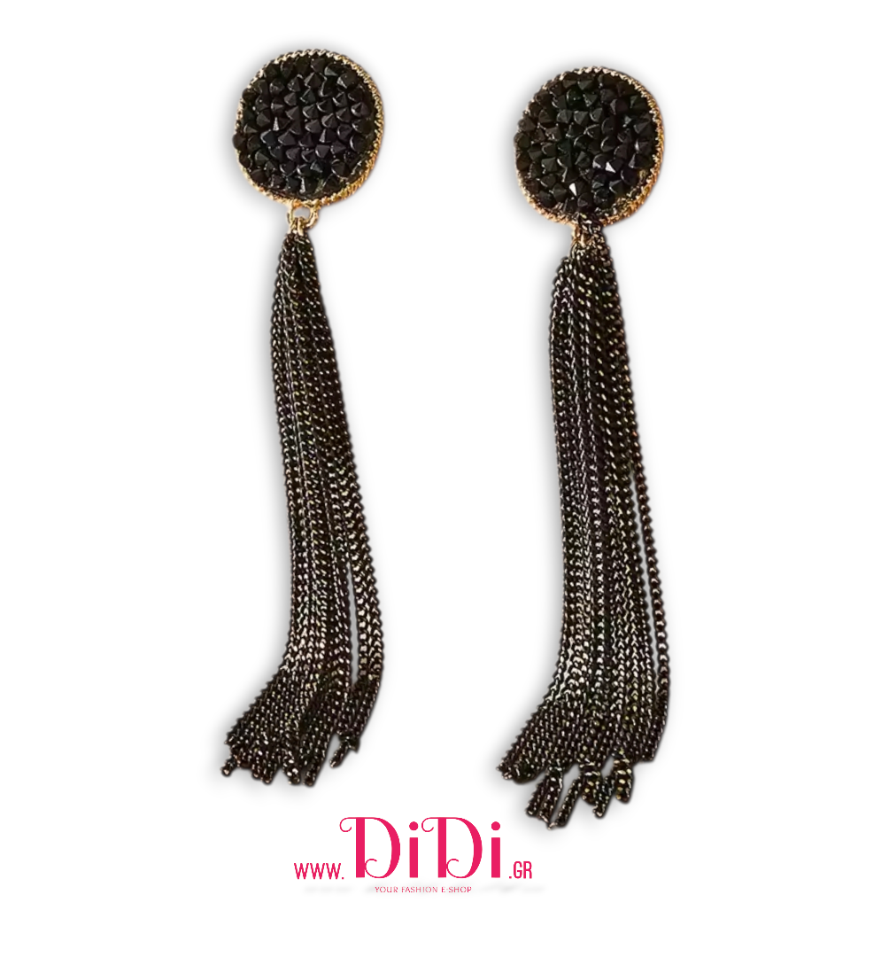 Σκουλαρίκια με κρύσταλλα σε μαύρο και αλυσίδες, 0512259