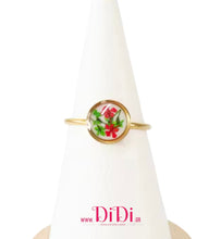 Φόρτωσε την φωτογραφία στο Gallery viewer, Δαχτυλίδι ατσάλινο φλοράλ με γυαλί, σε κίτρινο χρυσό, 16032612