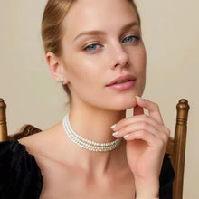 Φόρτωσε την φωτογραφία στο Gallery viewer, Κολιέ τσόκερ με γυάλινες πέρλες λευκές 6mm, σε κίτρινο χρυσό, 2011255