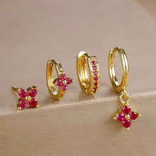 Φόρτωσε την φωτογραφία στο Gallery viewer, Σκουλαρίκια ατσάλινα σετ 4άδα με γκρενά κρύσταλλο, σε κίτρινο  χρυσό, 2110257