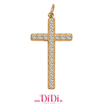 Φόρτωσε την φωτογραφία στο Gallery viewer, Σταυρός ατσάλινος μεγάλος, με λευκό στρας, σε κίτρινο χρυσό, 2211256