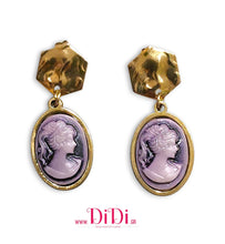 Φόρτωσε την φωτογραφία στο Gallery viewer, Σκουλαρίκια ατσάλινα καμέο (Cameo) μοβ, 18mm x 13mm σε κίτρινο χρυσό, 2910256