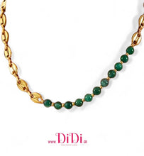 Φόρτωσε την φωτογραφία στο Gallery viewer, Κολιε ατσάλινο με πράσινες πέτρες, σε κίτρινο χρυσό, 0503267