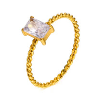 Φόρτωσε την φωτογραφία στο Gallery viewer, Ατσάλινο δαχτυλίδι micro βέργα στριφτή με στενόμακρο στρας, σε κίτρινο χρυσό, 24112517