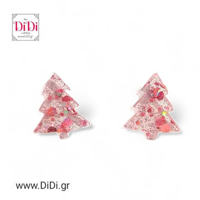 Σκουλαρίκια Χριστουγεννιάτικα ακριλικά δεντράκια ροζ, 13092521