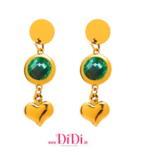 Φόρτωσε την φωτογραφία στο Gallery viewer, Σκουλαρίκια ατσάλινα κρεμαστά με καρδιά, κρύσταλλο Τσεχίας πράσινο, 26022615