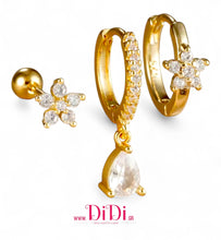 Φόρτωσε την φωτογραφία στο Gallery viewer, Σκουλαρίκια ατσάλινα σετ 3άδα, λευκές πέτρες, 09092512W