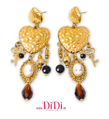 Σκουλαρίκια ατσάλινα καμέο (Cameo) μελί, κίτρινο χρυσό, 21112510