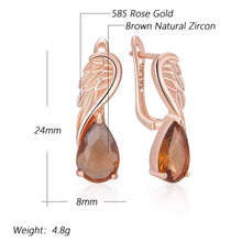 Φόρτωσε την φωτογραφία στο Gallery viewer, Σκουλαρίκια κρίκος με καφέ πετρα, σε ροζ χρυσό, 2811257
