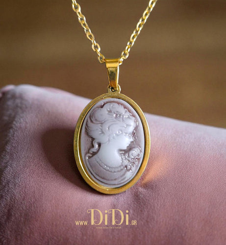 Κολιέ ατσάλινο με σοκολά καμέο 1,8cm x 2,5cm, σε κίτρινο χρυσό, 1111254