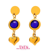 Φόρτωσε την φωτογραφία στο Gallery viewer, Σκουλαρίκια ατσάλινα κρεμαστά με καρδιά, κρύσταλλο Τσεχίας μπλε, 26022612