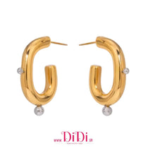 Φόρτωσε την φωτογραφία στο Gallery viewer, Σκουλαρίκια κρίκοι ατσάλινοι με ασημί μπιλάκια, σε κίτρινο χρυσό, 1002261