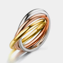 Φόρτωσε την φωτογραφία στο Gallery viewer, Ατσάλινο δαχτυλίδι micro τριπλή βέργα πομπέ, σε ροζ - κίτρινο χρυσό - ασημί, 29102510