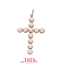 Φόρτωσε την φωτογραφία στο Gallery viewer, Σταυρός ατσάλινος, με λευκή πέρλα, σε κίτρινο χρυσό, 2211251