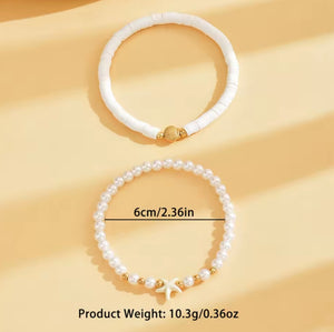 Βραχιόλι ποδιού zinc alloy (ψευδάργυρος), με ακριλικές πέρλες, σετ των 2, σε κίτρινο χρυσό, 2406252