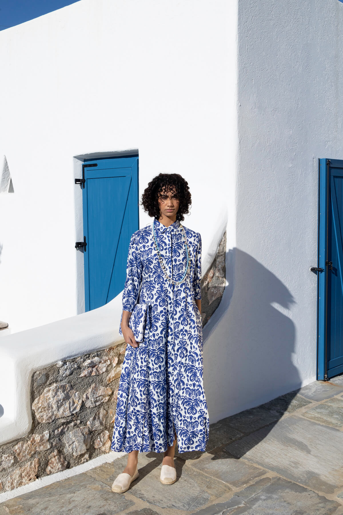 Φόρεμα σεμιζιέ μανίκι 3/4 μακρύ, 76000779_blue