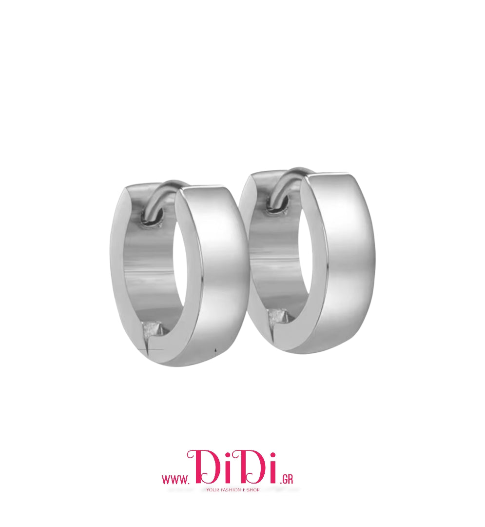 Σκουλαρίκια κρίκοι πλακέ, ατσάλινοι, ασημί, 0611251S