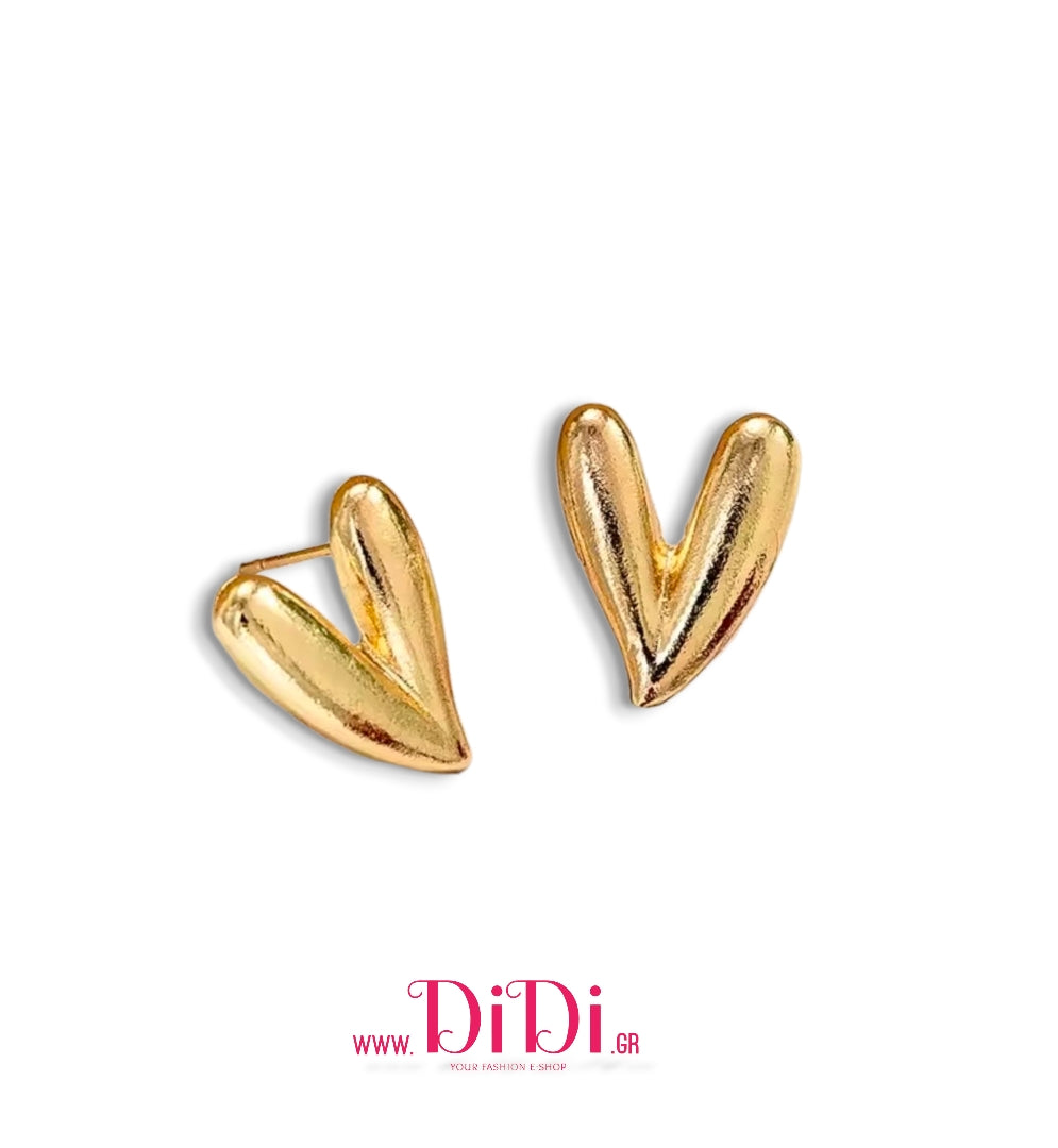 Σκουλαρίκια καρφάκι, καρδιές μεταλλικές, χρυσό, 3110252