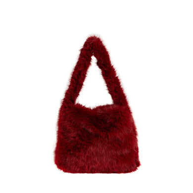 Τσάντα ώμου γούνινη, μπορντό, 24324