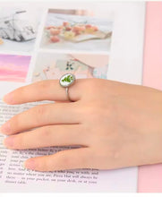 Φόρτωσε την φωτογραφία στο Gallery viewer, Δαχτυλίδι ατσάλινο φλοράλ με γυαλί, σε κίτρινο χρυσό, 1603268