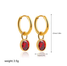 Φόρτωσε την φωτογραφία στο Gallery viewer, Σκουλαρίκια κρίκοι ατσάλινοι με κόκκινο κρύσταλλο που αφαιρείται, σε κίτρινο χρυσό, 0403268