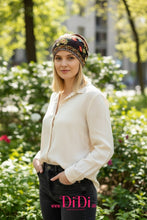 Φόρτωσε την φωτογραφία στο Gallery viewer, Τιρμπάν βαμβακερό μαύρο με φλοράλ σχέδιο, πολύ μαλακό, 0802261