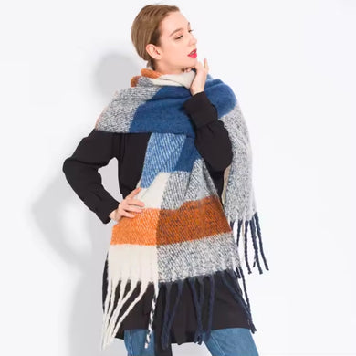 Κουβέρτα - κασκόλ χοντρή καρό μπλε-καφέ, 20112512