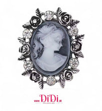 Φόρτωσε την φωτογραφία στο Gallery viewer, Καρφίτσα Καμέο (Cameo) ρετρό, ασημί με λευκές πέτρες, 2411256