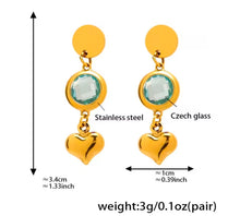 Φόρτωσε την φωτογραφία στο Gallery viewer, Σκουλαρίκια ατσάλινα κρεμαστά με καρδιά, κρύσταλλο Τσεχίας γαλαζιο, 26022614