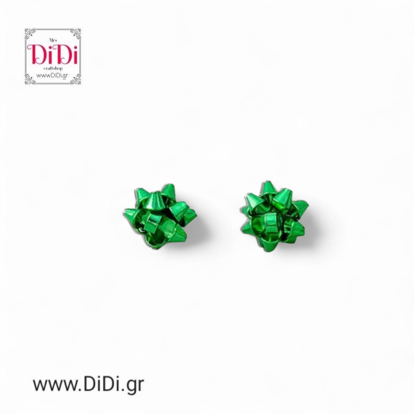 Σκουλαρίκια Χριστουγεννιάτικα πράσινος φιόγκος, σε κίτρινο χρυσό, 13092515