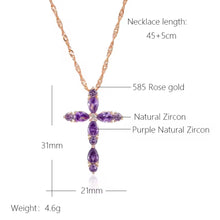 Φόρτωσε την φωτογραφία στο Gallery viewer, Κολιέ σταυρός χάλκινο με μοβ ζιργκόν, σε ροζ χρυσό, 28112511