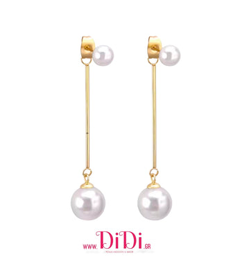 Σκουλαρίκια ατσάλινα καρφωτά κρεμαστά με πέρλα, κίτρινο χρυσό, 20112528