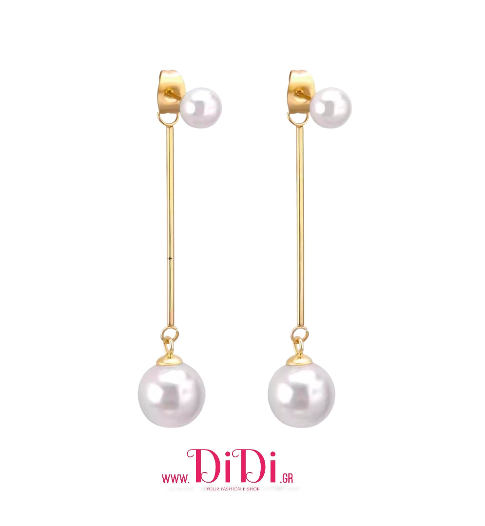 Σκουλαρίκια ατσάλινα καρφωτά κρεμαστά με πέρλα, κίτρινο χρυσό, 20112528