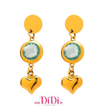 Φόρτωσε την φωτογραφία στο Gallery viewer, Σκουλαρίκια ατσάλινα κρεμαστά με καρδιά, κρύσταλλο Τσεχίας γαλαζιο, 26022614