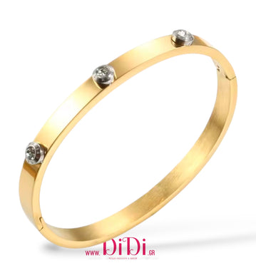 Ατσάλινο βραχιόλι σταθερή βέργα οβάλ, με στρας, σε κίτρινο χρυσό, 2510252G