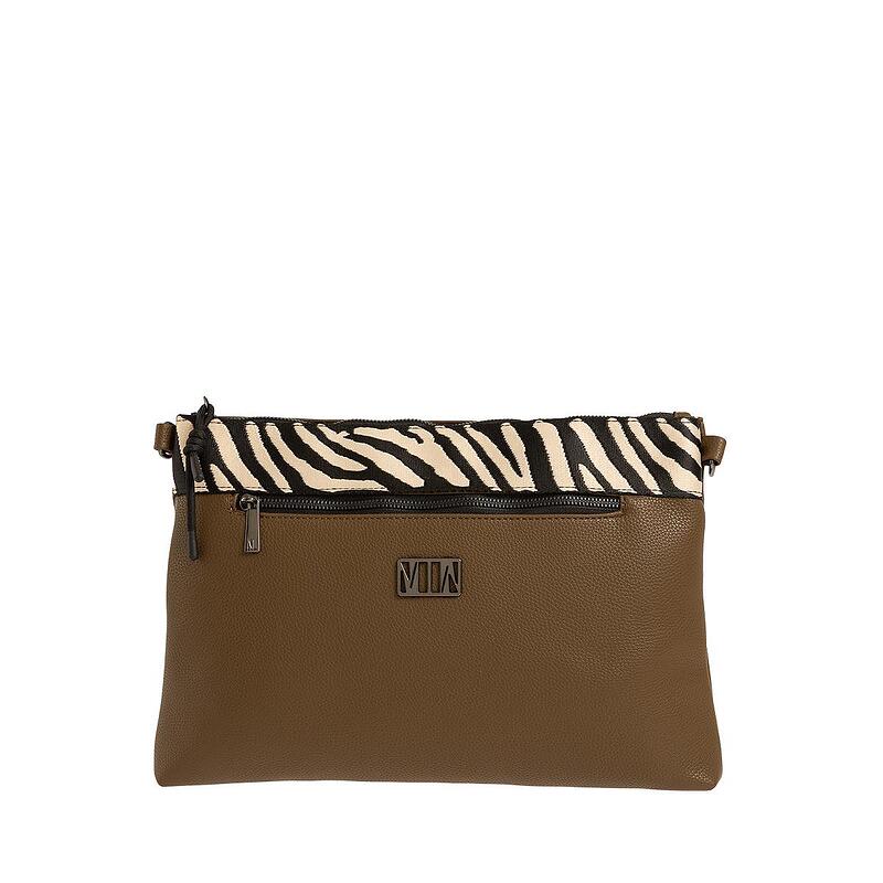 Τσάντα ώμου και χιαστί με ζεβρέ λεπτομέρεια, λαδί, 24263