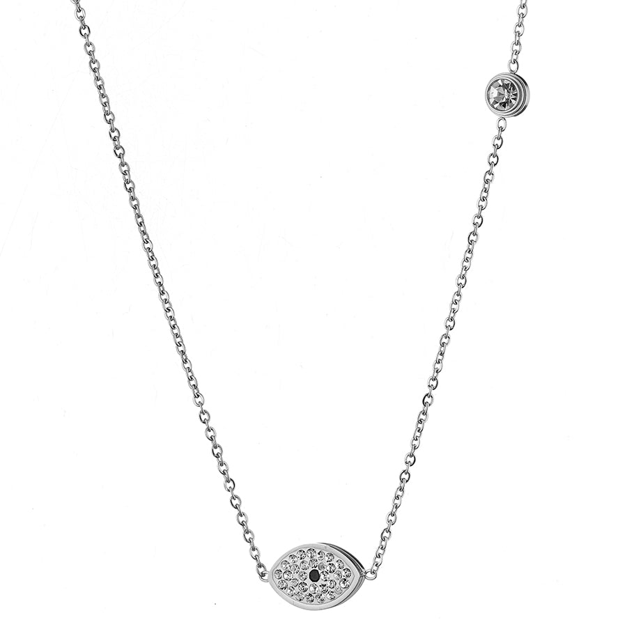Κολιέ ατσάλινο, μενταγιόν μάτι με στρας, ασημί, 01478