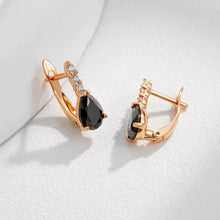 Φόρτωσε την φωτογραφία στο Gallery viewer, Σκουλαρίκια κρίκος με μαύρη πετρα, σε ροζ χρυσό, 2811256