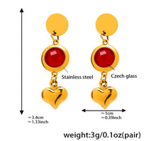 Φόρτωσε την φωτογραφία στο Gallery viewer, Σκουλαρίκια ατσάλινα κρεμαστά με καρδιά, κρύσταλλο Τσεχίας κόκκινο, 26022616