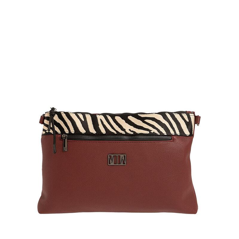 Τσάντα ώμου και χιαστί με ζεβρέ λεπτομέρεια, μπορντό, 24263