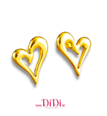 Ατσάλινα σκουλαρίκια καρφάκι καρδιά, σε κίτρινο χρυσό, 01112513