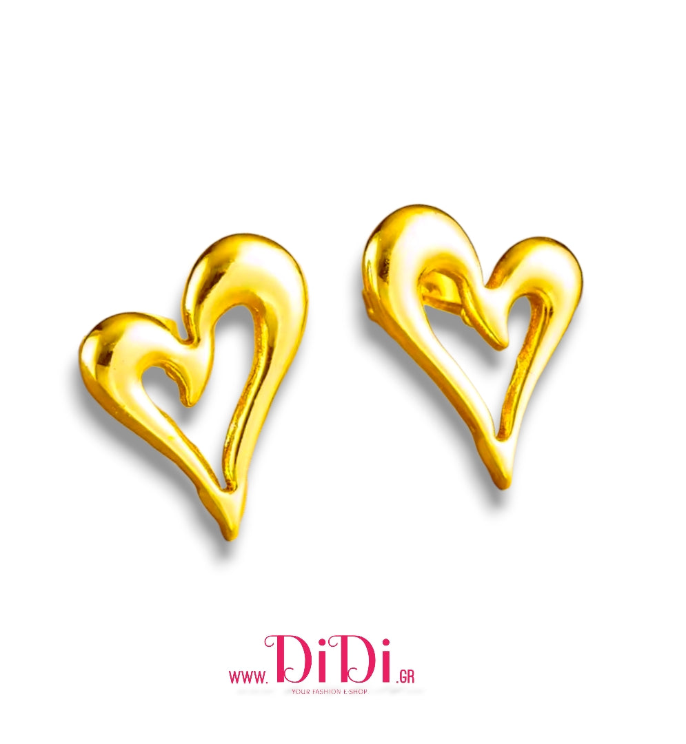 Ατσάλινα σκουλαρίκια καρφάκι καρδιά, σε κίτρινο χρυσό, 01112513