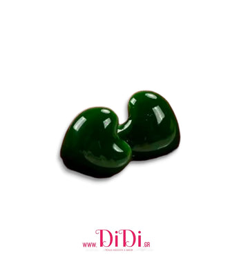 Σκουλαρίκια ατσάλινα καρφάκι, καρδιές ρητίνης & κεραμικό, σκούρο πράσινο, 21112528