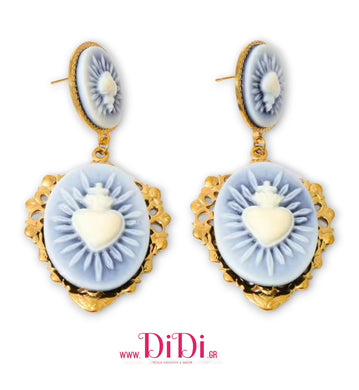 Σκουλαρίκια ατσάλινα καμέο (Cameo) γαλάζιο, κίτρινο χρυσό, 2111257